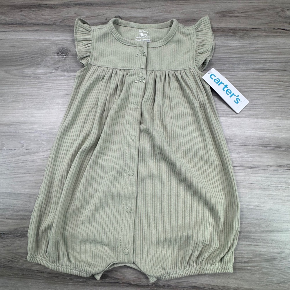 Carters Baby Girls Sage Green Ribbed Flutter Sleeve Romper 18M 1R986810